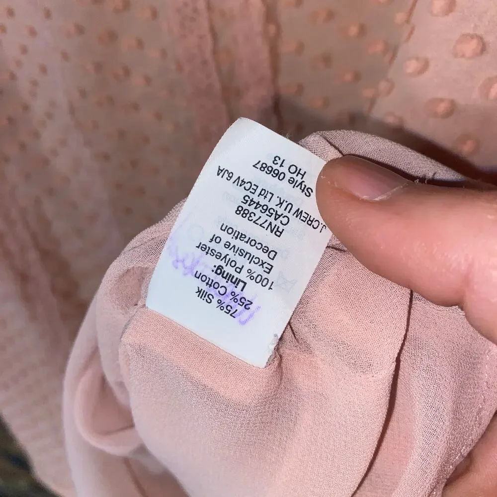 J. Crew Pink Silk Blend Swiss Dot Long Sleeve Button-Back Blouse Women's Size 6